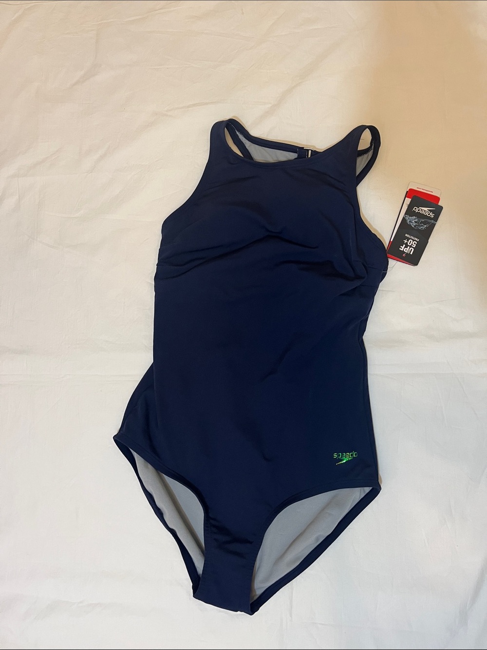 Speedo Navy One-Piece Swimsuit with Green Logo